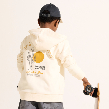 سويت شيرت بغطاء للرأس بنقشة من الأمام والظهر، صوف للأولاد